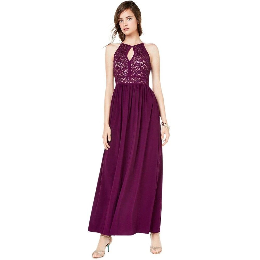 Morgan & Co. Juniors' Halter neckline Glitter Lace Gown, Purple, Size1